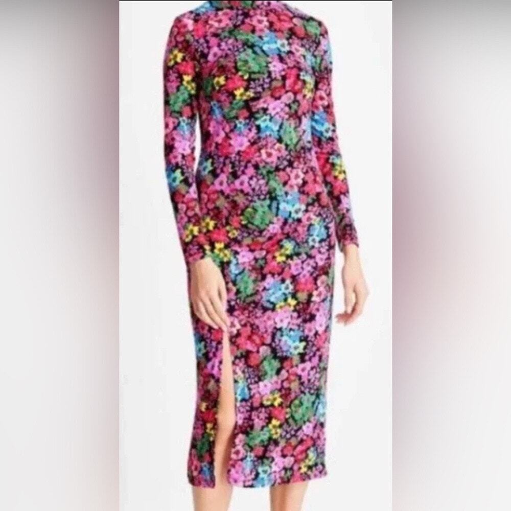 Future Collective
 Floral Long Sleeve Mock Neck Ruched‎ Dress Kahlana 2X